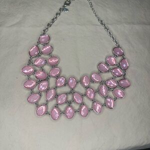Pink and Silver Bib Necklace with Teardrop Stones